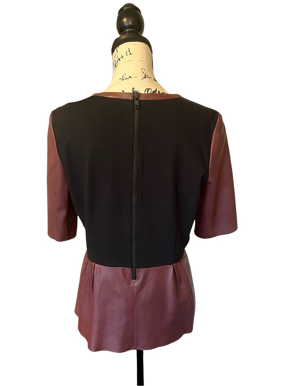 Womens Trouvé Burgundy Genuine Leather Peplum Top Size Medium - Picture 3 of 7